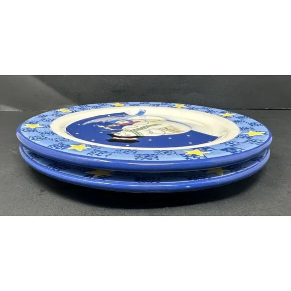 (2) SANDI GORE EVANS THE S'MORES THE MERRIER Jolly Follies Dinner Plates Snowmen - Picture 7 of 13